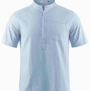 Screenshot Men's Lightweight Breathable Cotton-Cotton and linen Short Sleeve Shirt (Light Blue)