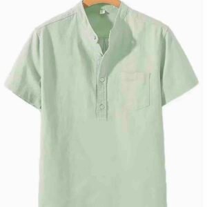 Screenshot Men's Lightweight Breathable Cotton-Cotton and linen Short Sleeve Shirt (Light Green)
