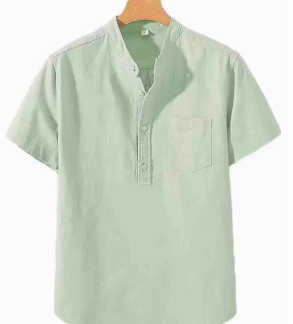 Men's Lightweight Breathable Cotton-Cotton and linen Short Sleeve Shirt (Light Green)