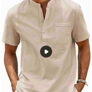 Screenshot Men's Lightweight Breathable Cotton-Cotton and linen Short Sleeve Shirt