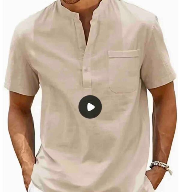 Men's Lightweight Breathable Cotton-Cotton and linen Short Sleeve Shirt