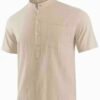Men's Lightweight Breathable Cotton-Cotton and linen Short Sleeve Shirt