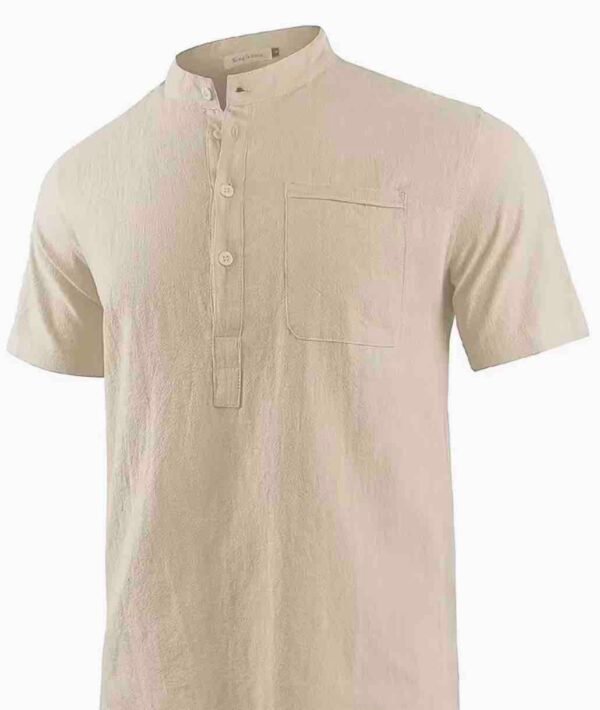 Men's Lightweight Breathable Cotton-Cotton and linen Short Sleeve Shirt