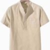 Men's Lightweight Breathable Cotton-Cotton and linen Short Sleeve Shirt