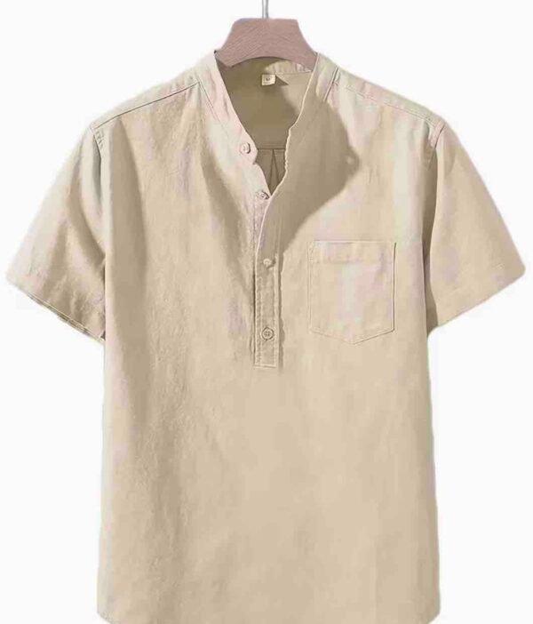 Men's Lightweight Breathable Cotton-Cotton and linen Short Sleeve Shirt