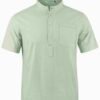 Men's Lightweight Breathable Cotton-Cotton and linen Short Sleeve Shirt (Light Green)