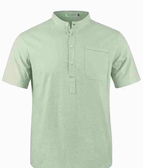 Men's Lightweight Breathable Cotton-Cotton and linen Short Sleeve Shirt (Light Green)