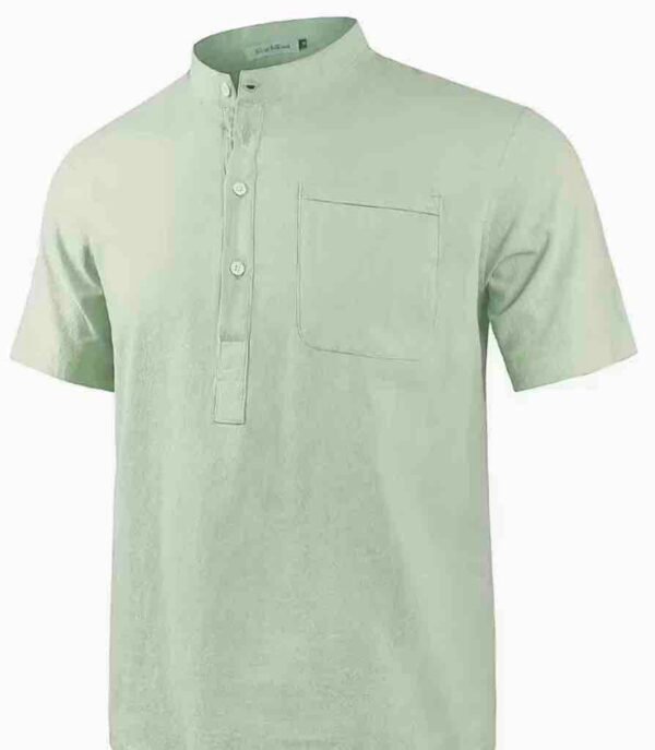 Men's Lightweight Breathable Cotton-Cotton and linen Short Sleeve Shirt (Light Green)