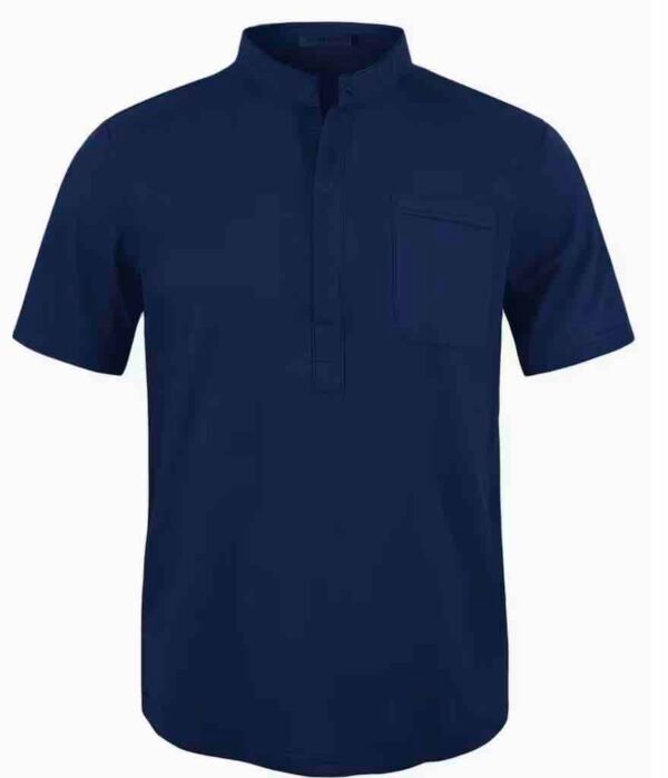 Men's Lightweight Breathable Cotton-Cotton and linen Short Sleeve Shirt - Navy Blue Color