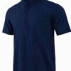 Men's Lightweight Breathable Cotton-Cotton and linen Short Sleeve Shirt - Navy Blue Color