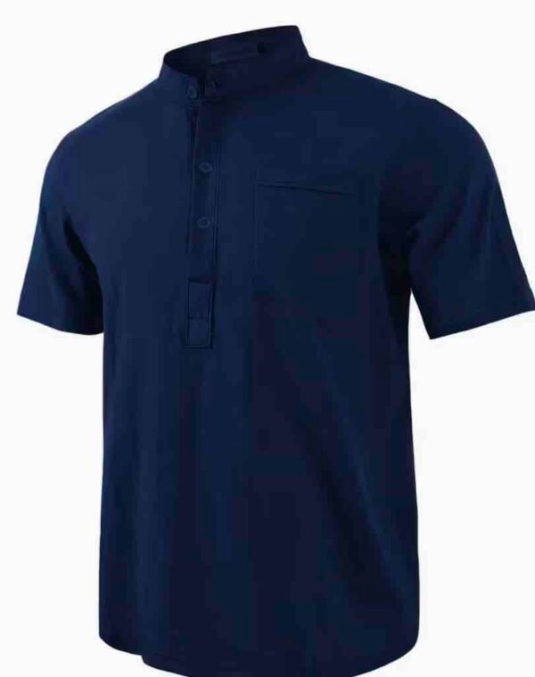 Men's Lightweight Breathable Cotton-Cotton and linen Short Sleeve Shirt - Navy Blue Color