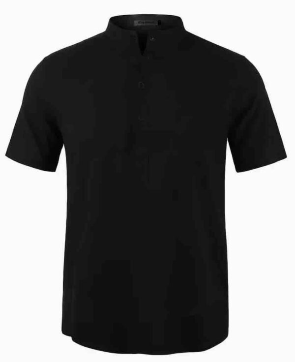 Men's Lightweight Breathable Cotton-Cotton and linen Short Sleeve Shirt - Space Black Color