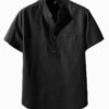 Men's Lightweight Breathable Cotton-Cotton and linen Short Sleeve Shirt - Space Black Color