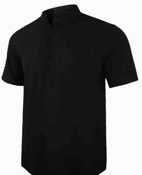 Men's Lightweight Breathable Cotton-Cotton and linen Short Sleeve Shirt - Space Black Color