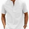 Men's Lightweight Breathable Cotton-Cotton and linen Short Sleeve Shirt - White Color
