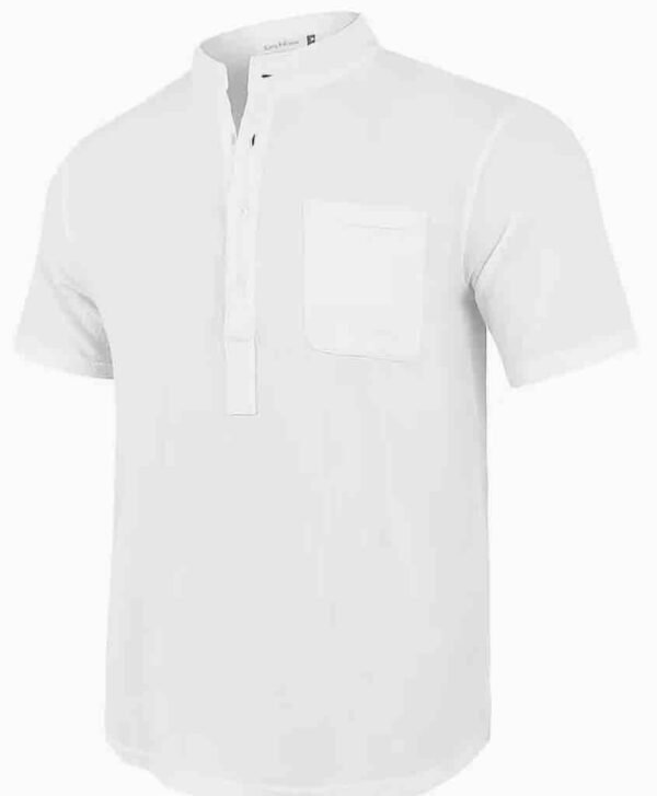 Men's Lightweight Breathable Cotton-Cotton and linen Short Sleeve Shirt - White Color