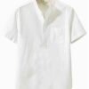 Men's Lightweight Breathable Cotton-Cotton and linen Short Sleeve Shirt - White Color
