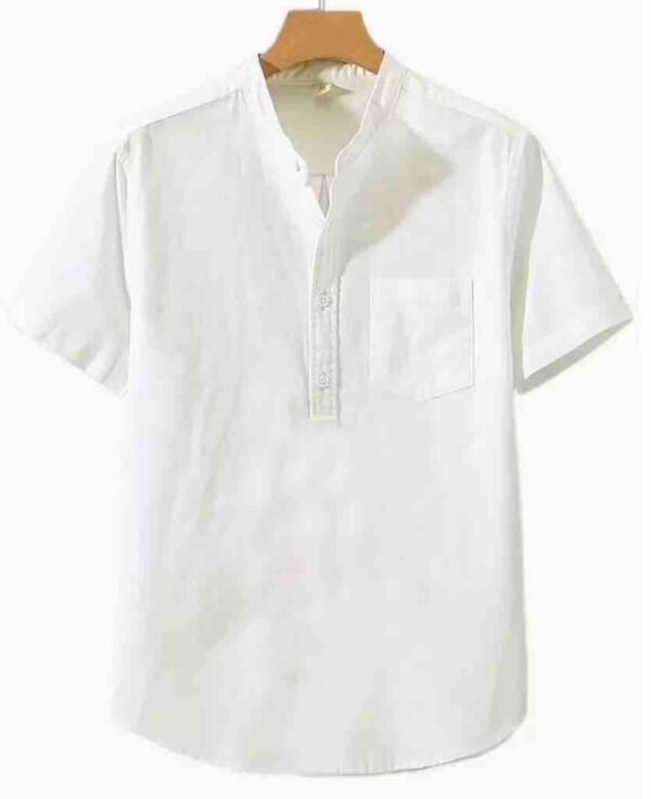 Men's Lightweight Breathable Cotton-Cotton and linen Short Sleeve Shirt - White Color
