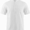 Men's Lightweight Breathable Cotton-Cotton and linen Short Sleeve Shirt - White Color