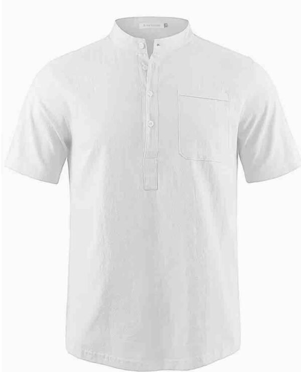 Men's Lightweight Breathable Cotton-Cotton and linen Short Sleeve Shirt - White Color